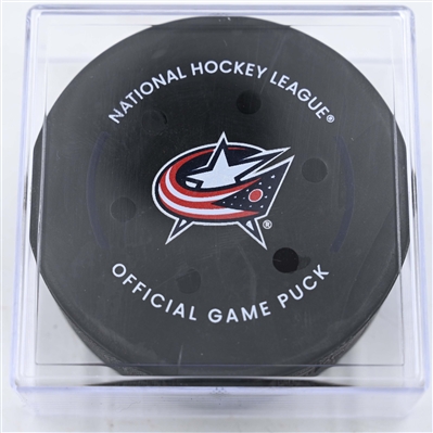 Luca Del Bel Belluz - Columbus Blue Jackets - Goal Puck - January 9, 2025 vs. Seattle Kraken (Blue Jackets Logo)